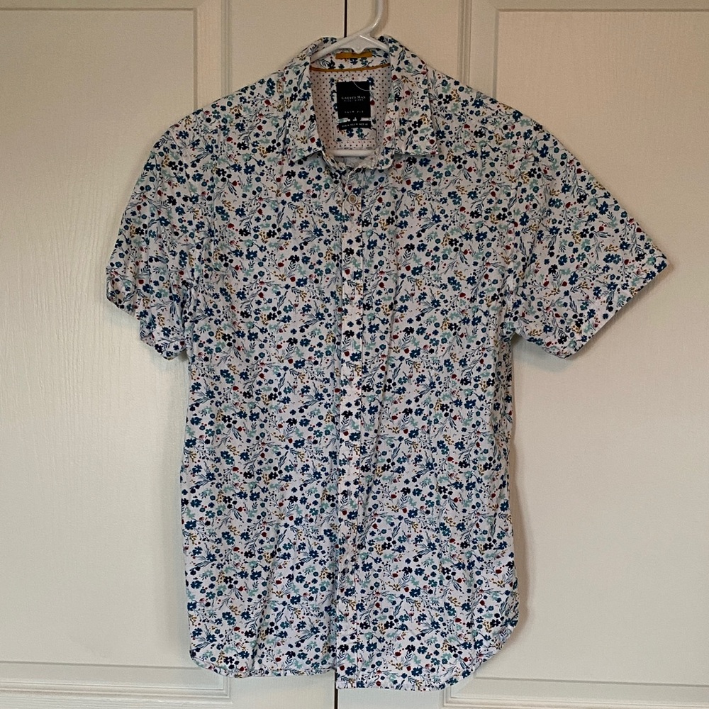 Men's Floral Button-Down Shirt - Blue and White